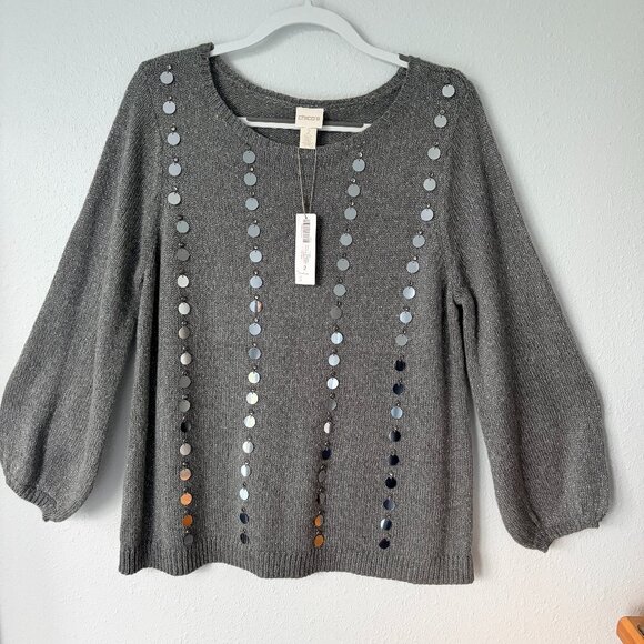 Chicos Sweaters - Chicos Paillette Pullover Sweater Gray